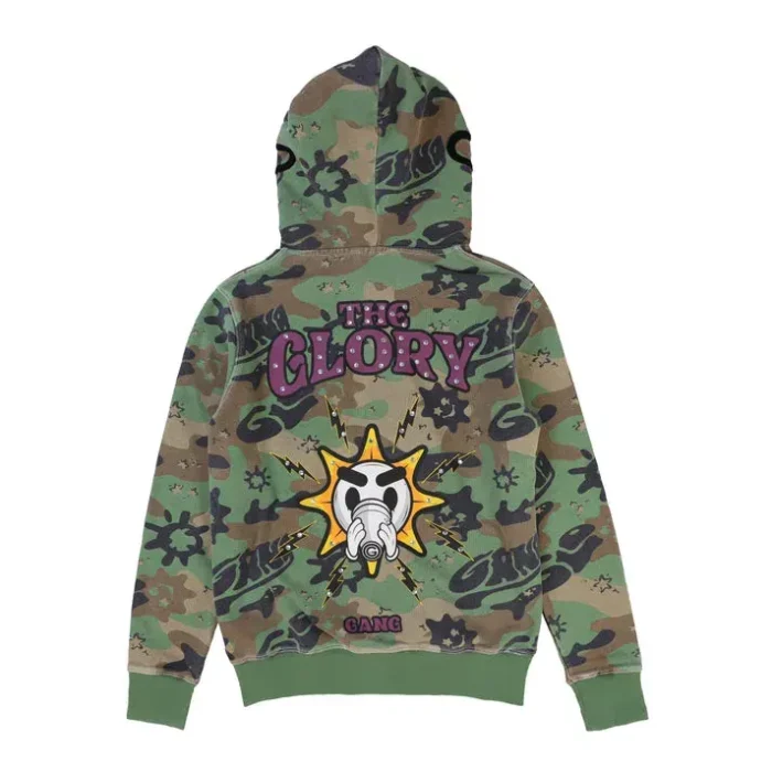 Glo Gang The Glory Full Zip Hoodie (Green Wash Camo)